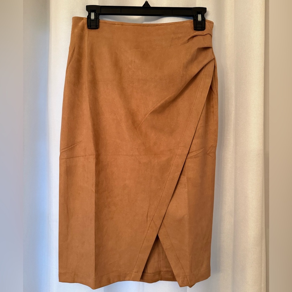 Hem & Thread Faux Suede Camel Skirt
